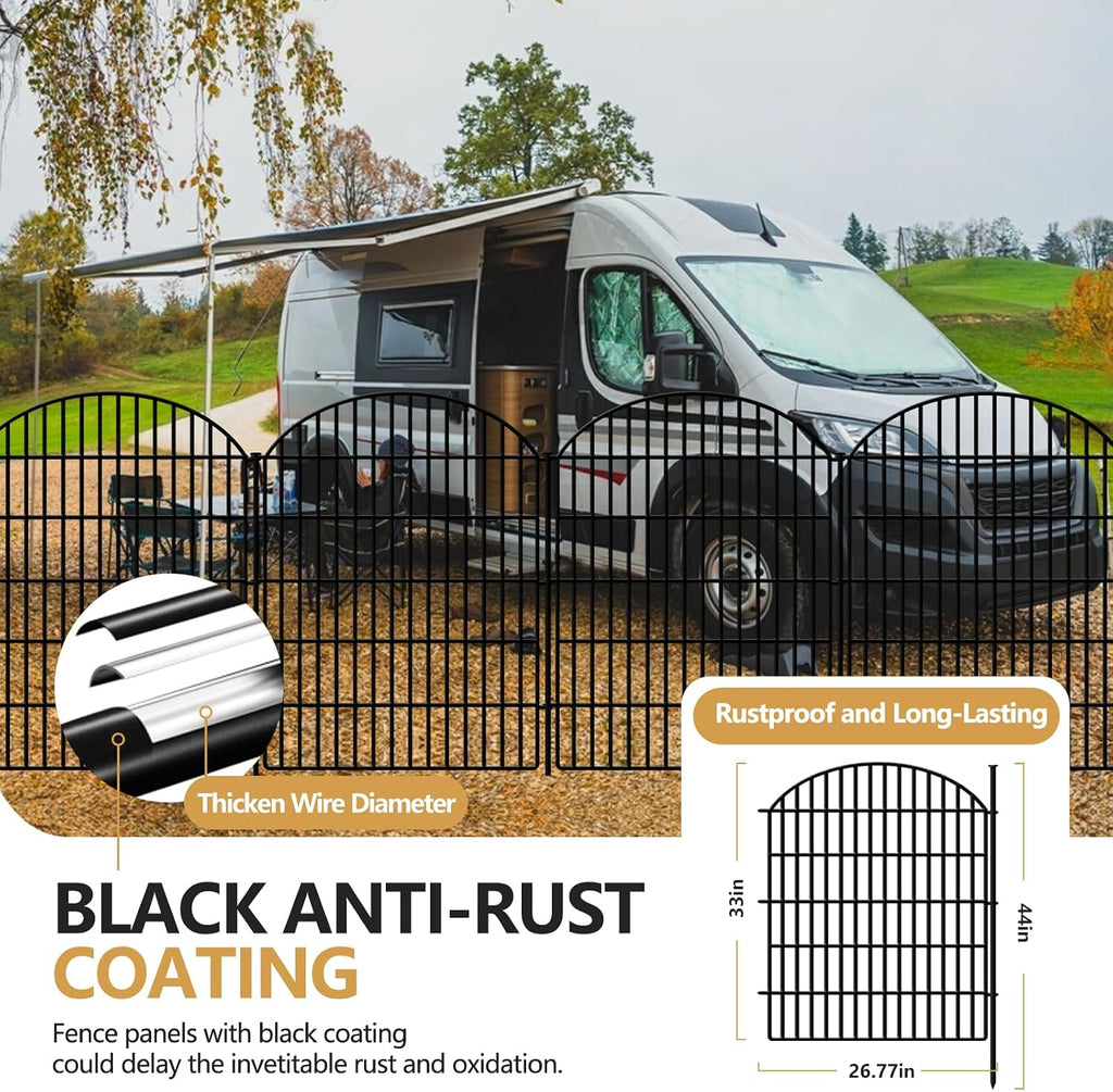 GILPWA 15 Panels Decorative Garden Metal Fence, 33in (H) x 33.46ft (L) No Dig Dog Fencing for Outdoor Yard, Rustproof Animal Ground Stakes Temporary Panel Border Barrier for Patio Flower Bed Camping