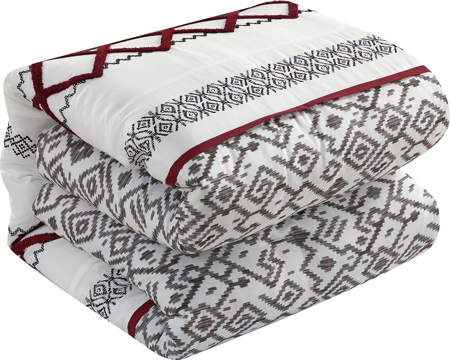 Grand Avenue White Red Comforter Set California King Size, 7 Piece Terry Embroidery All Season Bedding Set, Bedskirt, Pillows & Shams