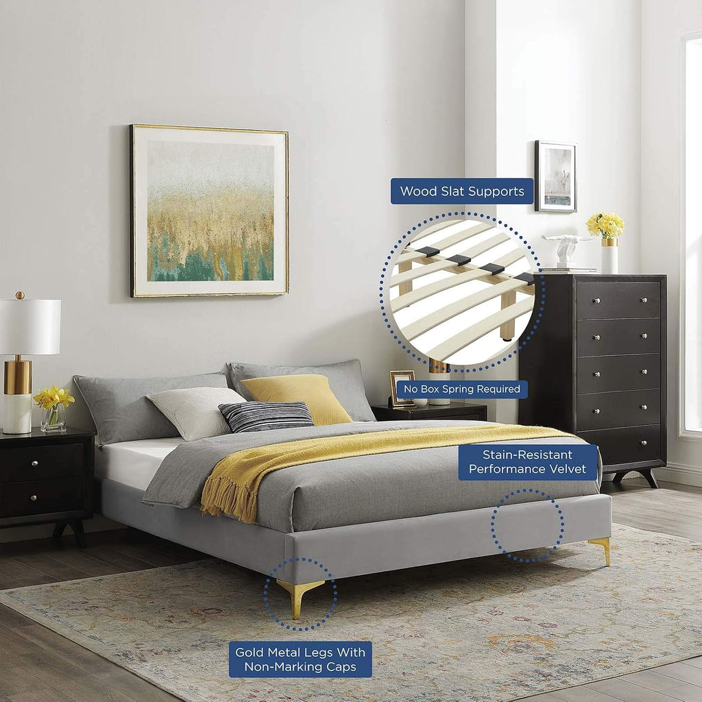 Modway MOD-6306-LGR Sutton Full Performance Velvet Bed Frame, Light Gray