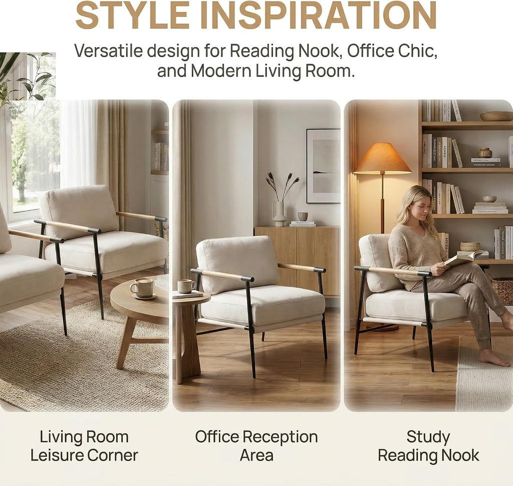 DUOMAY Mid-Century Modern Accent Chairs Set of 2 - Soft Linen Upholstered Lounge Reading Chair for Bedroom - Comfy Lightweight Livinig Room Chairs - Beige