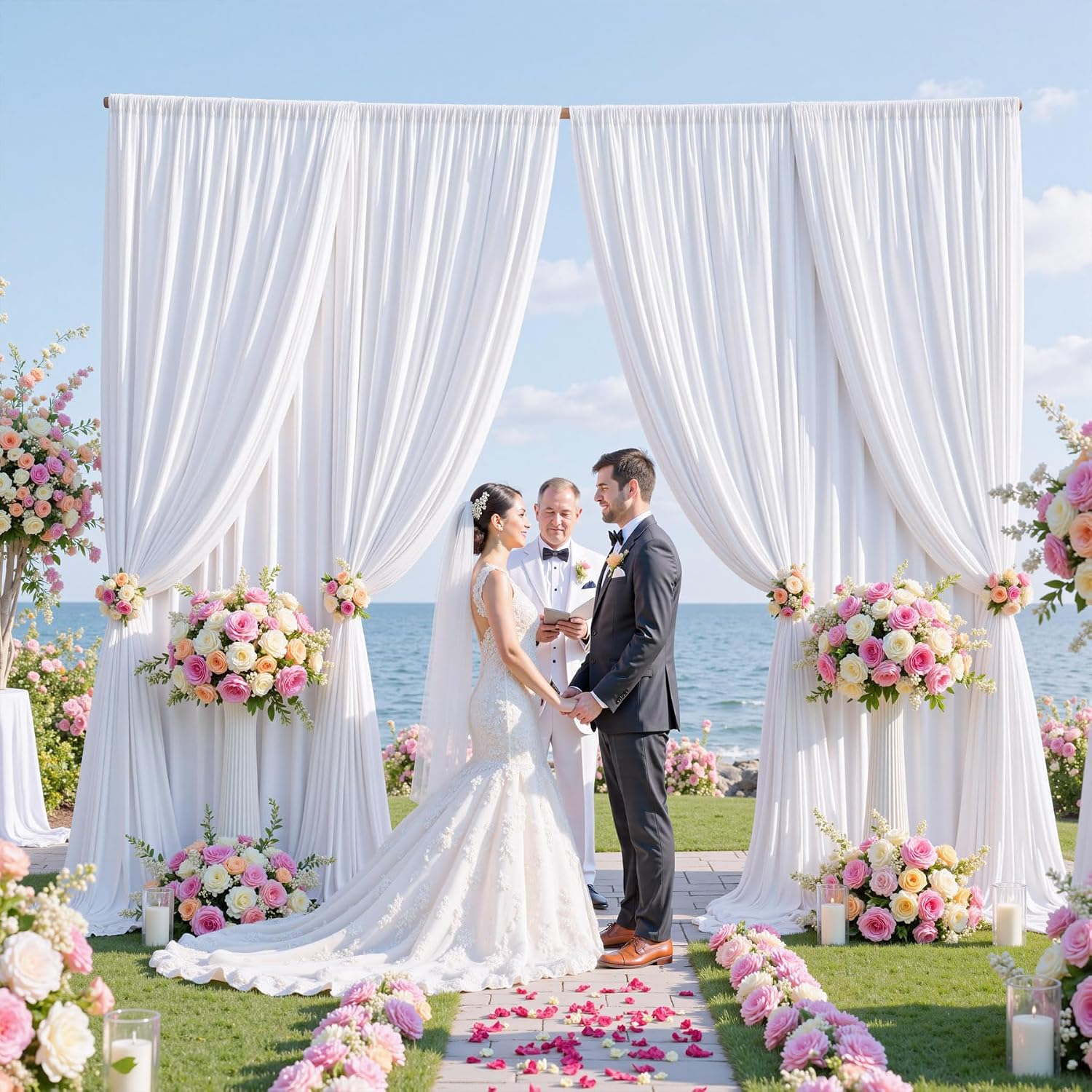 12 Panels 5x14ft White Backdrop Curtains for Parties, Wrinkle Free Polyester White Photo Backdrop Drapes 14 ft Long Back Drop Cloth for Wedding Birthday Photography Background Party