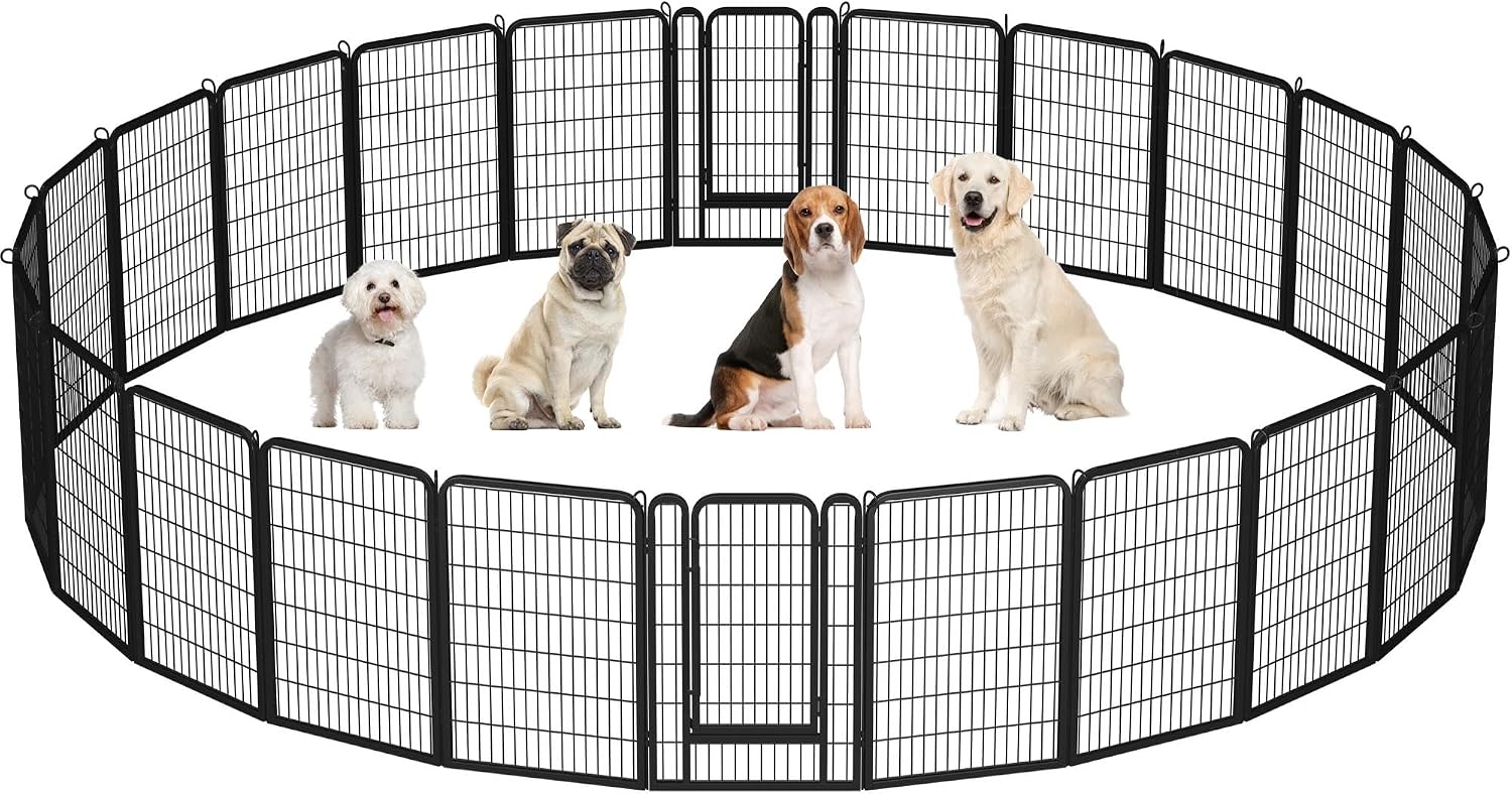 Yaheetech 40in 24-Panel Metal Dog Playpen Fence for Indoor Yard RV Camping | Heavy-duty Rustproof Frame with Secure Latch Door, Tool-free Assembly, Foldable Storage, Ideal for Medium to Large Dog Breeds