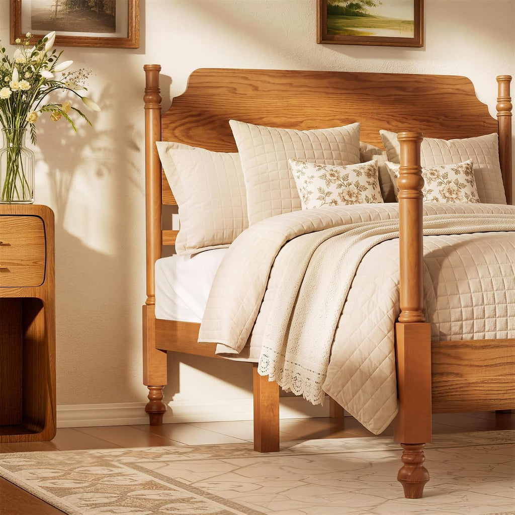 Merax Vintage Wood Spindle Post Bed with Headboard, Full Size Traditional Platform Bed Frame/No Box Spring Needed/Easy Assemble, Light Walnut