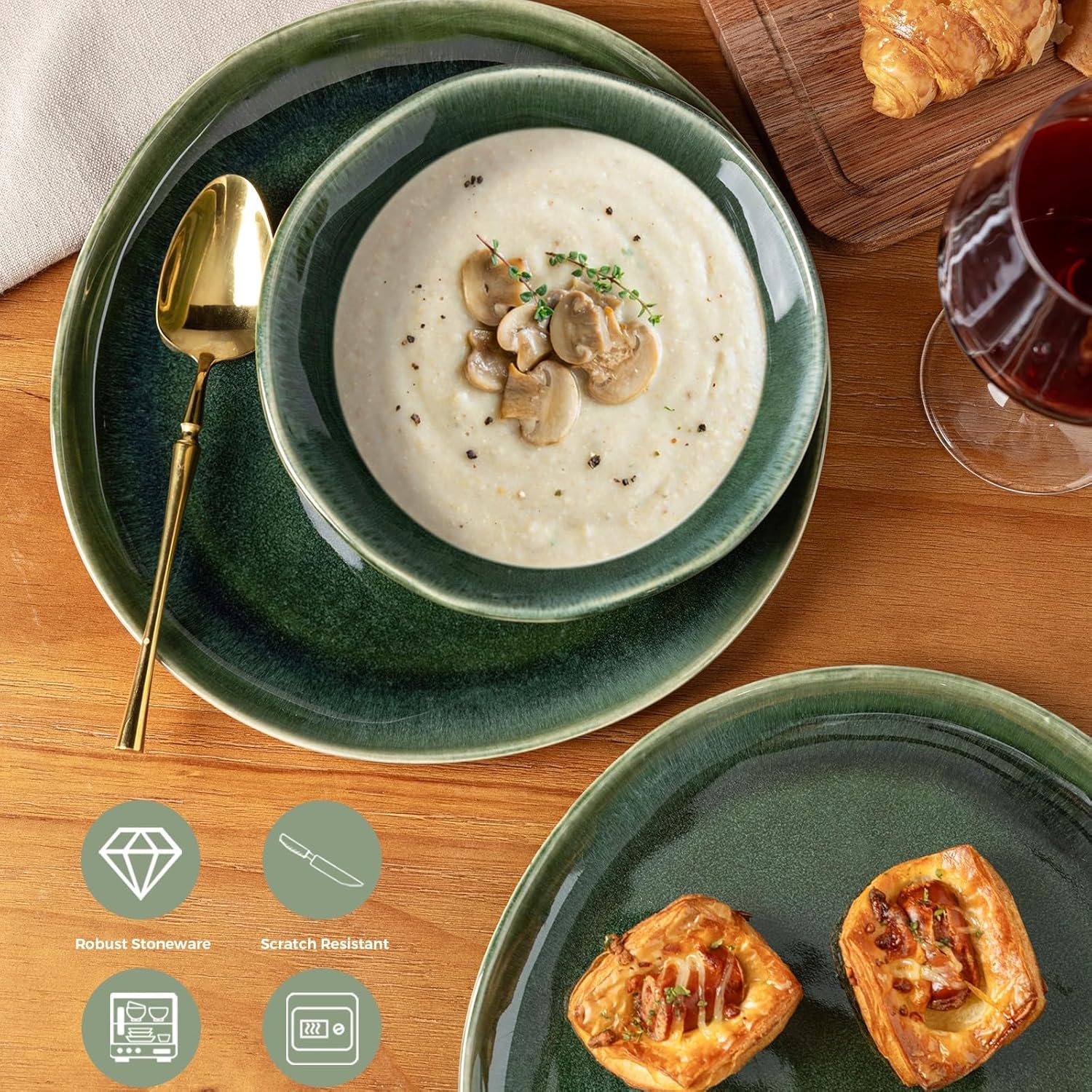 AmorArc Ceramic Dinnerware Sets,Handmade Reactive Glaze Stoneware Plates and Bowls Sets,Highly Scratch Resistant | Dishwasher & Microwave Safe Dishes Set,Service for 8 (24pc)