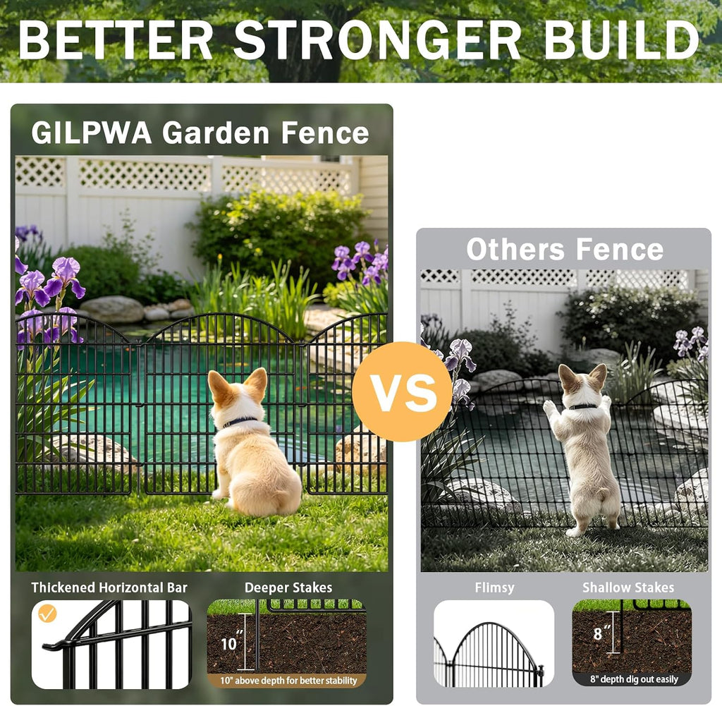 16 Panels Decorative Garden Metal Fence, 33in (H) x 38.67ft (L) No Dig Dog Fencing for Outdoor Yard, Rustproof Animal Ground Stakes Temporary Panel Border Barrier for Patio Flower Bed Camping
