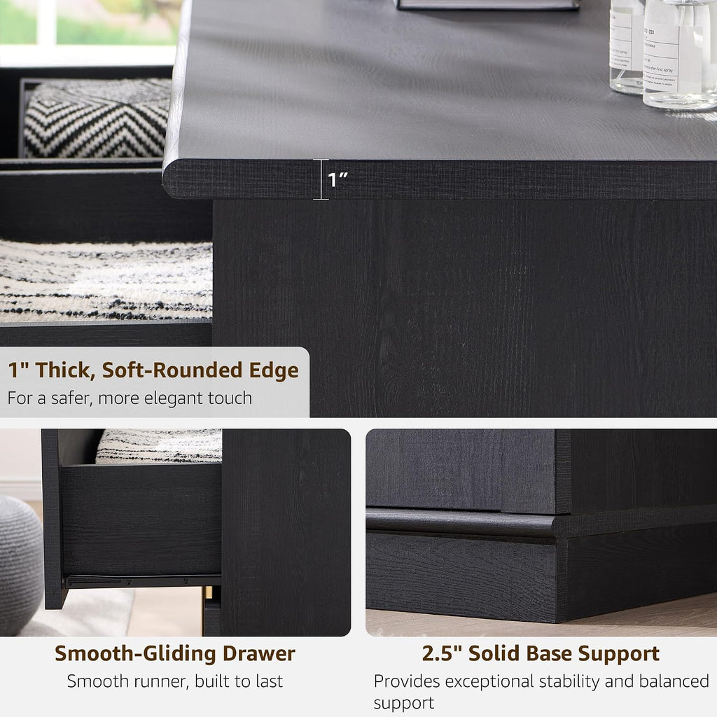 ACCOHOHO Arched Dresser for Bedroom with 9 Drawers, 52' Wide Modern Chest of Drawers with Rounded Edge & Metal Handles, Wood Storage Closet Dressers TV Stand for Living Room, Hallway, Black