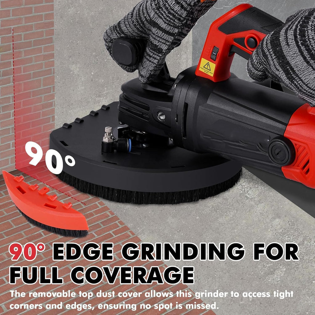 7 Inch Concrete Surface Grinder, with Dust Collector Floor Grinder, 6 Speed Adjustments, 2200W 0-4800RPM, 90° Seamless Floor Grinder Kit, for Concrete Cement Granite Marble