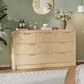 Decofy Fluted Drawers Dresser for Bedroom, Wood Dressers with Gold Handles, Modern Dressers with Wave Texture, Large Storage Chest of Drawers, Bedroom Dresser Organizer 55'' & 7 Drawers (Natural Oak)