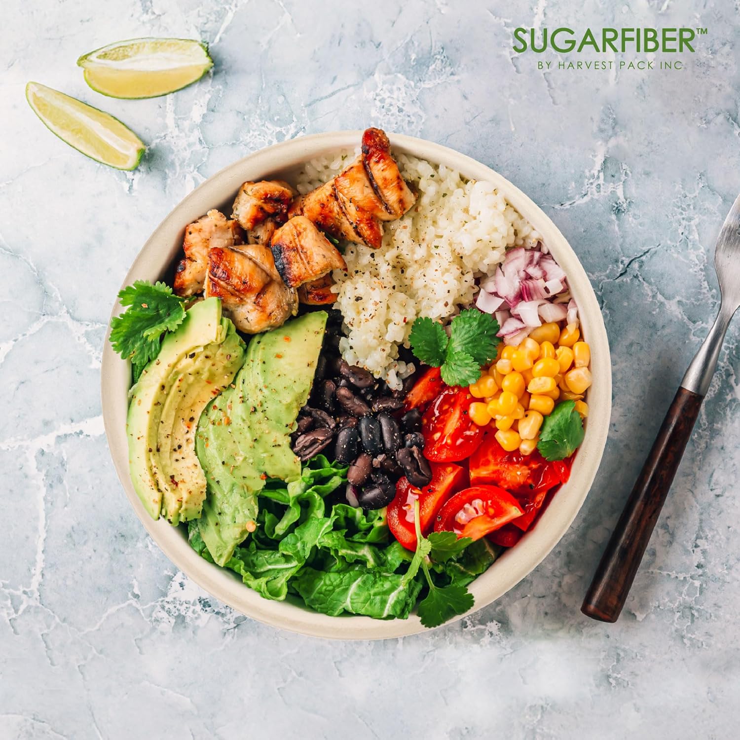 [500 SET]Harvest Pack 32 oz Round Compostable Bowls with Flat Lids, Heavy-Duty Eco-Friendly Disposable Bagasse Paper Bowl for Meal Prep, Made of Sugarcane Plant Fiber PFAS-Free