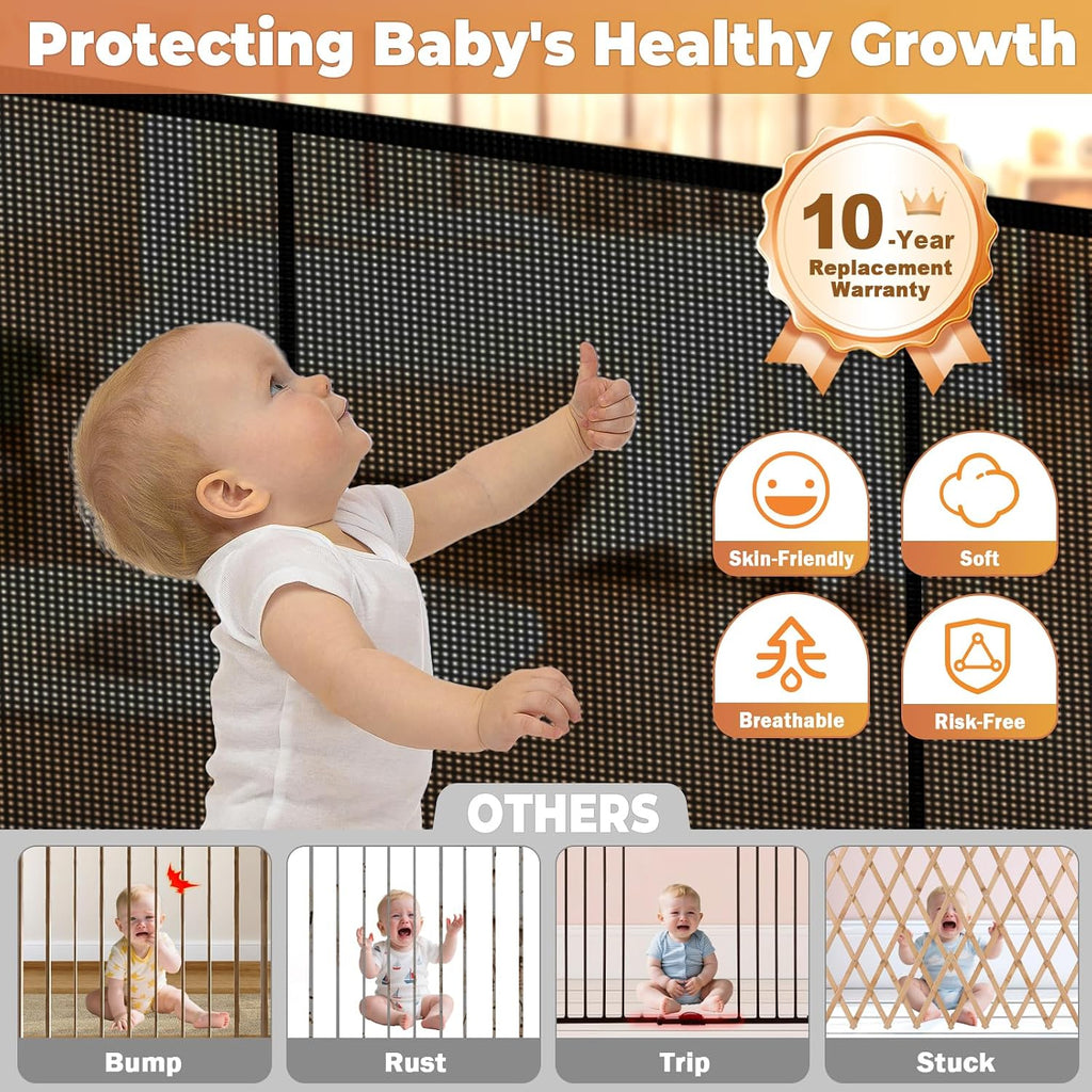 160' Retractable Baby Gates Dog Gate Extra Wide, 42' Tall Child Pet Safety Gate with Reinforced Strips for Stairs, Long Mesh Garage Gates Fence for Outdoor Indoor Large Openings Driveway Decks Patio