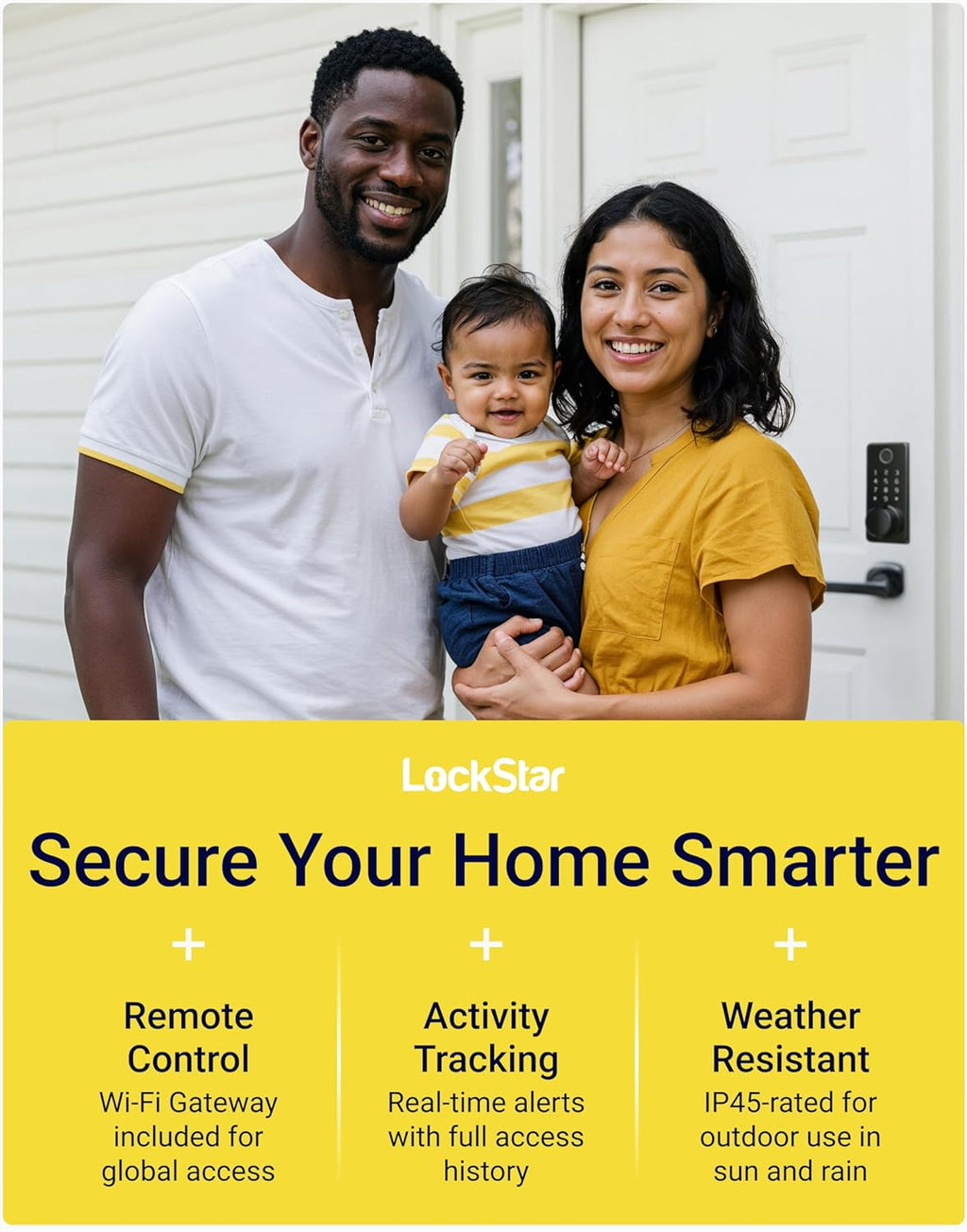 LOCKSTAR® Smart Door Lock • Keyless Entry Deadbolt Door Lock • Multiple Entry Methods – APP • Fingerprint Touch ID • Keypad Code • Card FOB • Traditional Key • Smart Home Devices