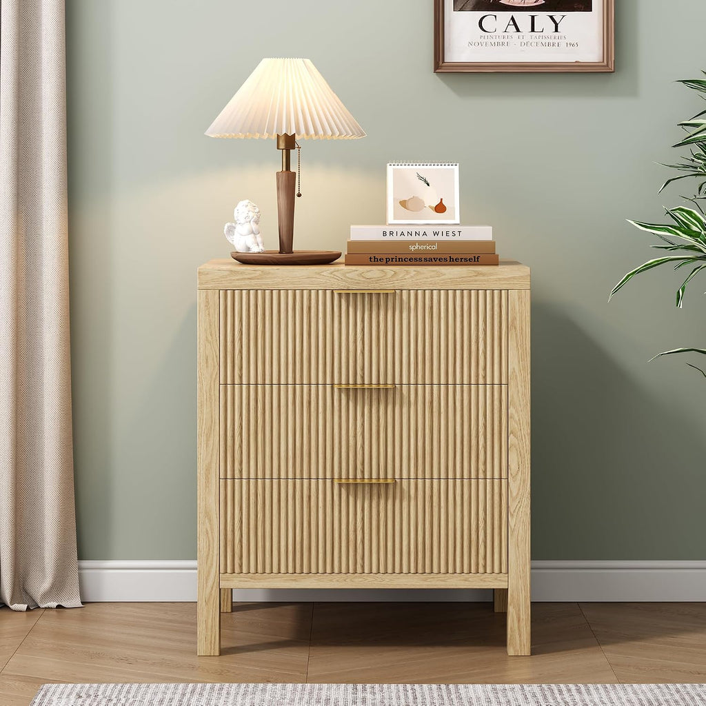 Nightstand with 6 Drawers, Dresser and Nightstand Sets, Bedside Tables, Mid Century Nightstands with 6 Wide Drawers for Bedroom, Kids' Room, Hallway, (Natural X 2pcs)