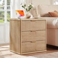 LEYAOYAO 23' Wide Fluted Night Stand with Charging Station, 3 Drawers Large End Table with Storage, Natural Nightstand Wood Bedside Tables, Farmhouse Cabinet Dresser for Bedroom, Closet
