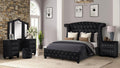 Full 4 Pc Vanity Upholstery Bedroom Set Made with Wood in Black