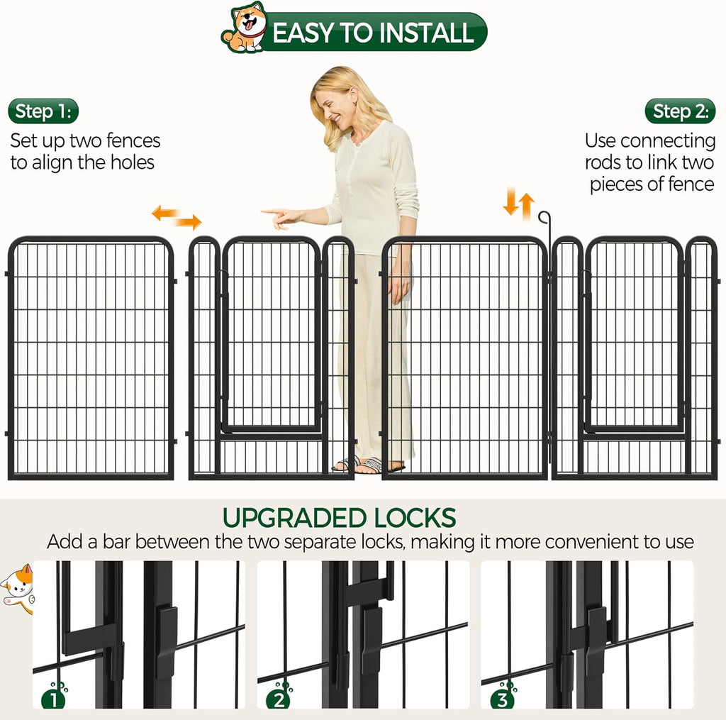 Yaheetech 40in 32-Panel Metal Dog Playpen Fence for Indoor Yard RV Camping | Heavy-duty Rustproof Frame with Secure Latch Door, Tool-free Assembly, Foldable Storage, Ideal for Medium to Large Dog Breeds