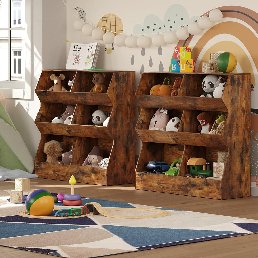 DINZI LVJ Toy Storage Organizer, Kids Bookshelf, Wooden Toy Storage Cabinet, 6 Cubby Children Bookcase, 39.4' L Toddler Book Shelf for Playroom, Living Room, Nursery, Hallway, School, Rustic Brown