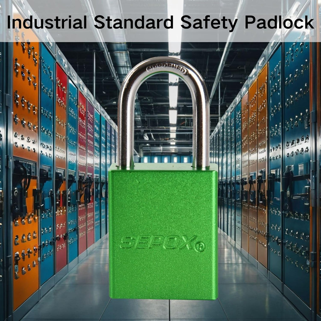SEPOX® 24-Pack Green Padlocks, Keyed Different | Lightweight spark-proof aluminum, Long Shackle. 72 brass keys. High-security for LOTO, fence, locker, yard & lockout. Green.