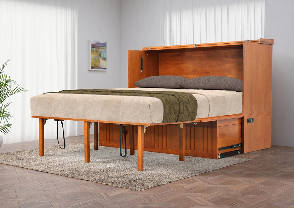 Mega Solutions Murphybedz Tuscany Murphy Cabinet Chest Bed with Charging Station 6 Inch (Cherry, Queen)