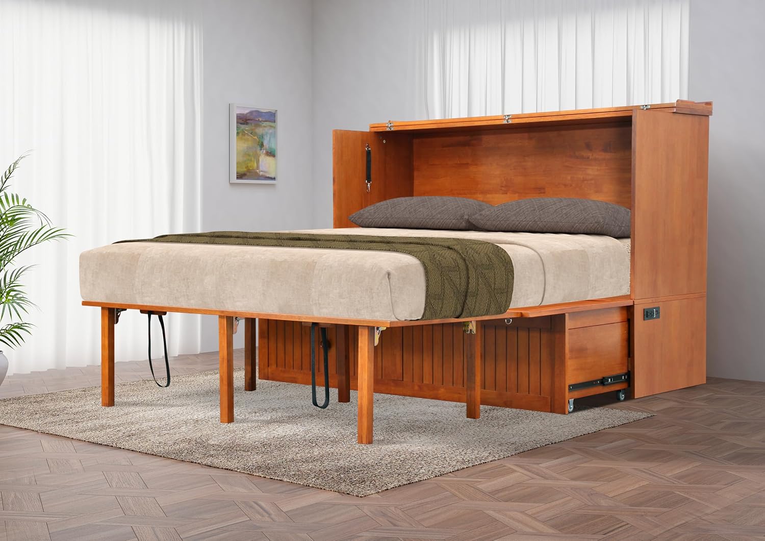 Mega Solutions Murphybedz Tuscany Murphy Cabinet Chest Bed with Charging Station 6 Inch (Cherry, Queen)