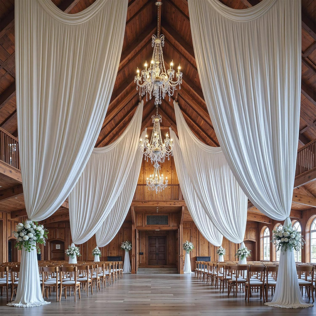 12 Panels 5x14ft White Backdrop Curtains for Parties, Wrinkle Free Polyester White Photo Backdrop Drapes 14 ft Long Back Drop Cloth for Wedding Birthday Photography Background Party
