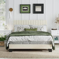 Full Size Bed Frame, Velvet Upholstered Platform Bed with Adjustable Tufted Headboard, Sturdy Frame and Slats, No Noiseless, No Box Spring Required, Easy Assembly, Beige