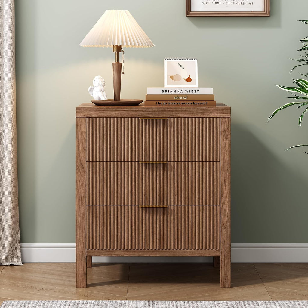 Nightstand with 6 Drawers, Dresser and Nightstand Sets, Bedside Tables, Mid Century Nightstands with 6 Wide Drawers for Bedroom, Kids' Room, Hallway, （Walnut X 2pcs）