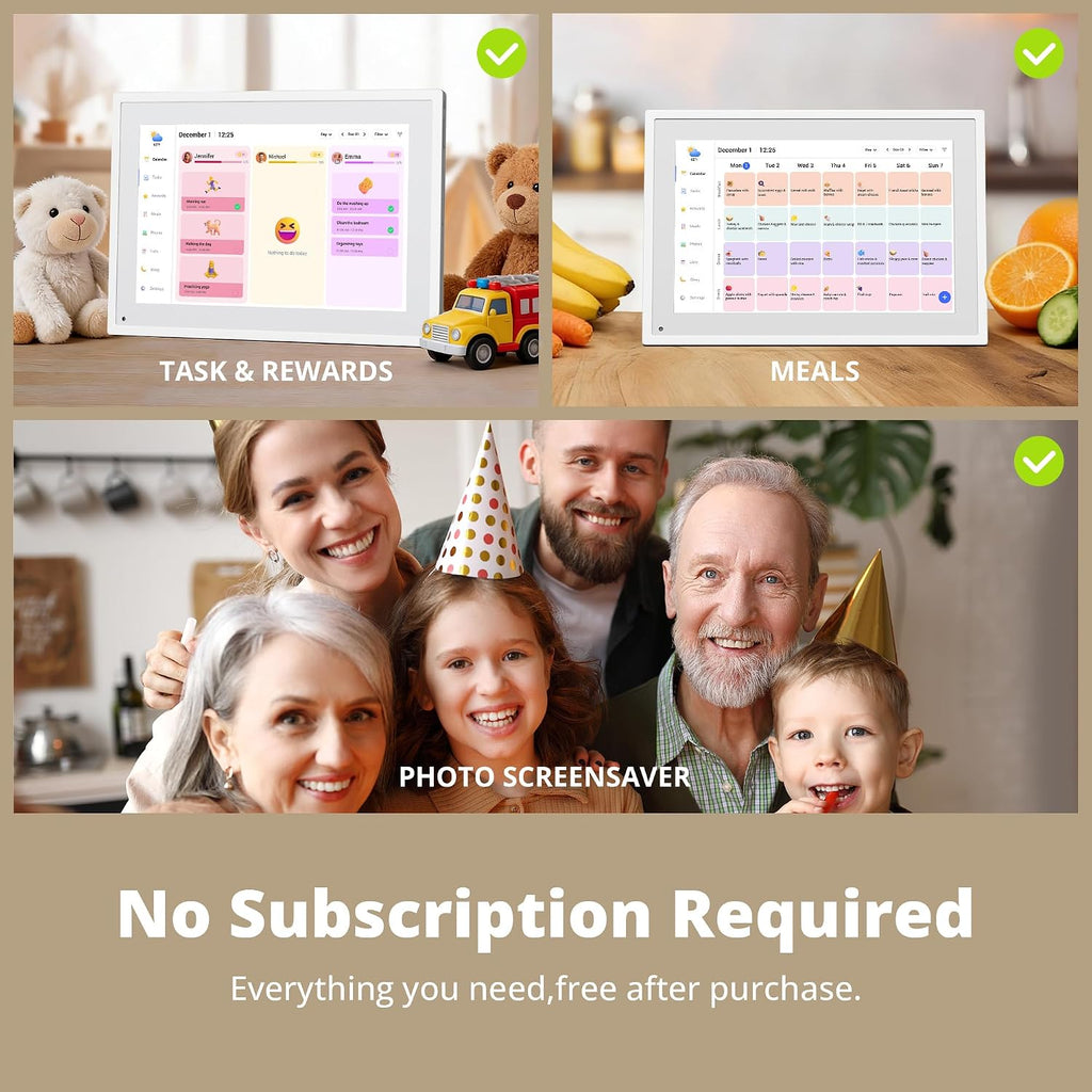 Digital Calendar 10.1 Inch, 1080P Full HD WIFI Interactive Touchscreen Electronic Calendar & 2026 Smart Family Planner, Chore Chart for Multiple Kids, Rewards & Picture Frame, Desk Mount
