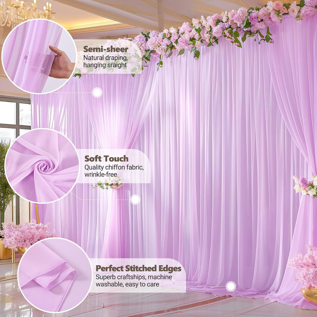 40ft x 10ft Pink Backdrop Curtains, Wrinkle-Free Sheer Chiffon Fabric Photo Backdrop Drapes for Wedding Arch Party Ceremony Stage Photography Decorations
