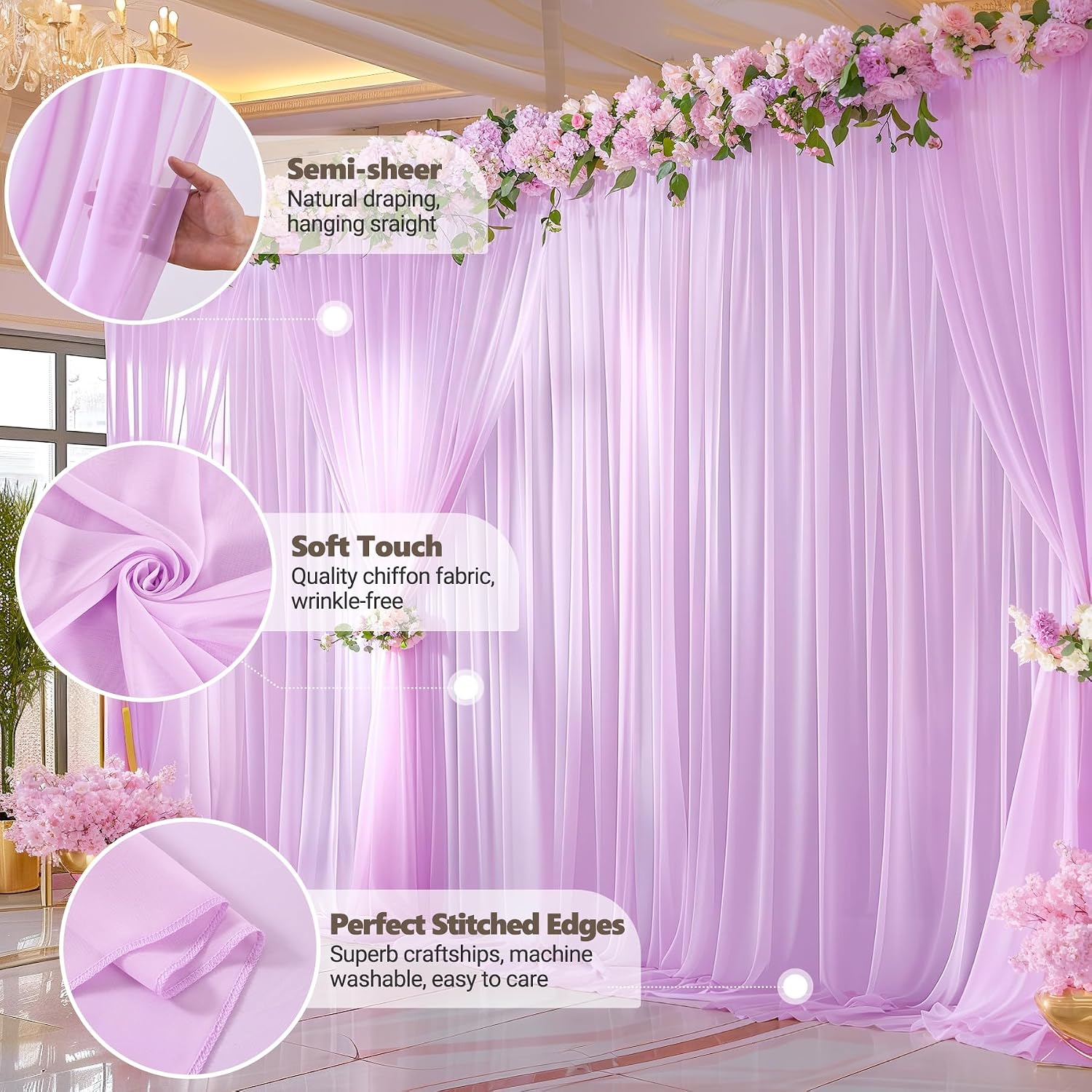 40ft x 10ft Pink Backdrop Curtains, Wrinkle-Free Sheer Chiffon Fabric Photo Backdrop Drapes for Wedding Arch Party Ceremony Stage Photography Decorations