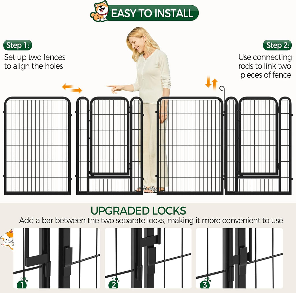 Yaheetech 40in 12-Panel Metal Dog Playpen Fence for Indoor Yard RV Camping | Heavy-duty Rustproof Frame with Secure Latch Door, Tool-free Assembly, Foldable Storage, Ideal for Medium to Large Dog Breeds
