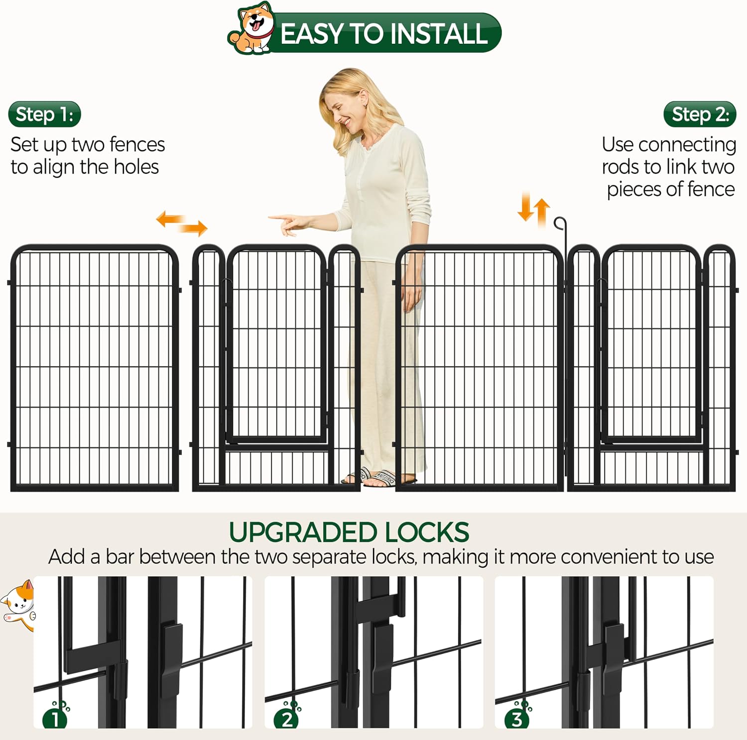 Yaheetech 40in 12-Panel Metal Dog Playpen Fence for Indoor Yard RV Camping | Heavy-duty Rustproof Frame with Secure Latch Door, Tool-free Assembly, Foldable Storage, Ideal for Medium to Large Dog Breeds