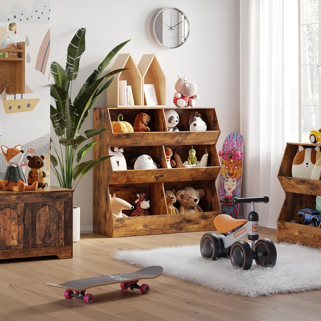 DINZI LVJ Toy Storage Organizer, Kids Bookshelf, Wooden Toy Storage Cabinet, 6 Cubby Children Bookcase, 39.4' L Toddler Book Shelf for Playroom, Living Room, Nursery, Hallway, School, Rustic Brown