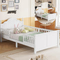 KEIKI Twin Size Wooden Floor Bed w/Safety Removable Rails, Kids Platform DayBed Frame w/Headboard, Low Profile, Space Saving Day Beds for Boys Girls Bedroom, No Box Spring Needed, Easy Assembly, White
