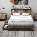 Giantex Queen Bed Frame with 2 Storage Drawers and Charging Station, Industrial Platform Bed Frame with 2-Tier Storage Headboard, Rustic Metal Slats Support Mattress Foundation, No Box Spring Needed
