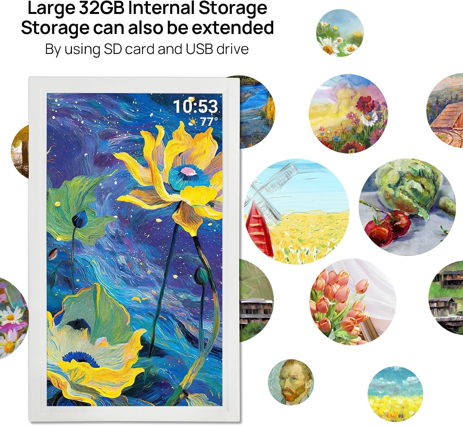 21.5inch FRAMEO Digital Photo Frame with 1920x1080 FHD IPS LCD Touch Screen, Dual-WiFi Share Moments via Frameo, 32GB Storage, USB Drive/SD Card Extend Storage, Auto-Rotate, Wall Mountable with VESA
