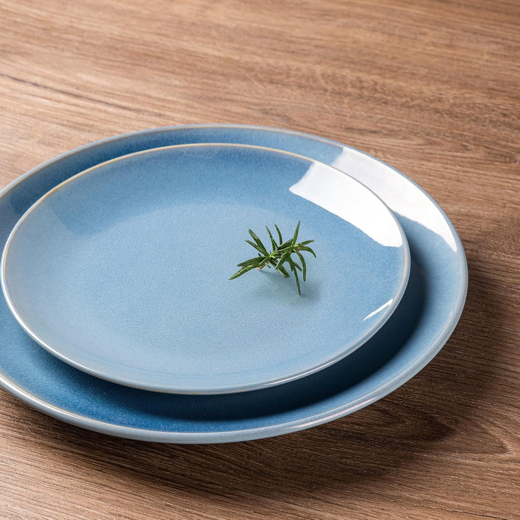 GBHOME Dinnerware Sets with Double Bowls for 6, 24 Pieces Stoneware Plates and Bowls Set, Scratch Resistant Ceramic Dishes Set, Dishwasher & Microwave Safe-Alaskan Blue