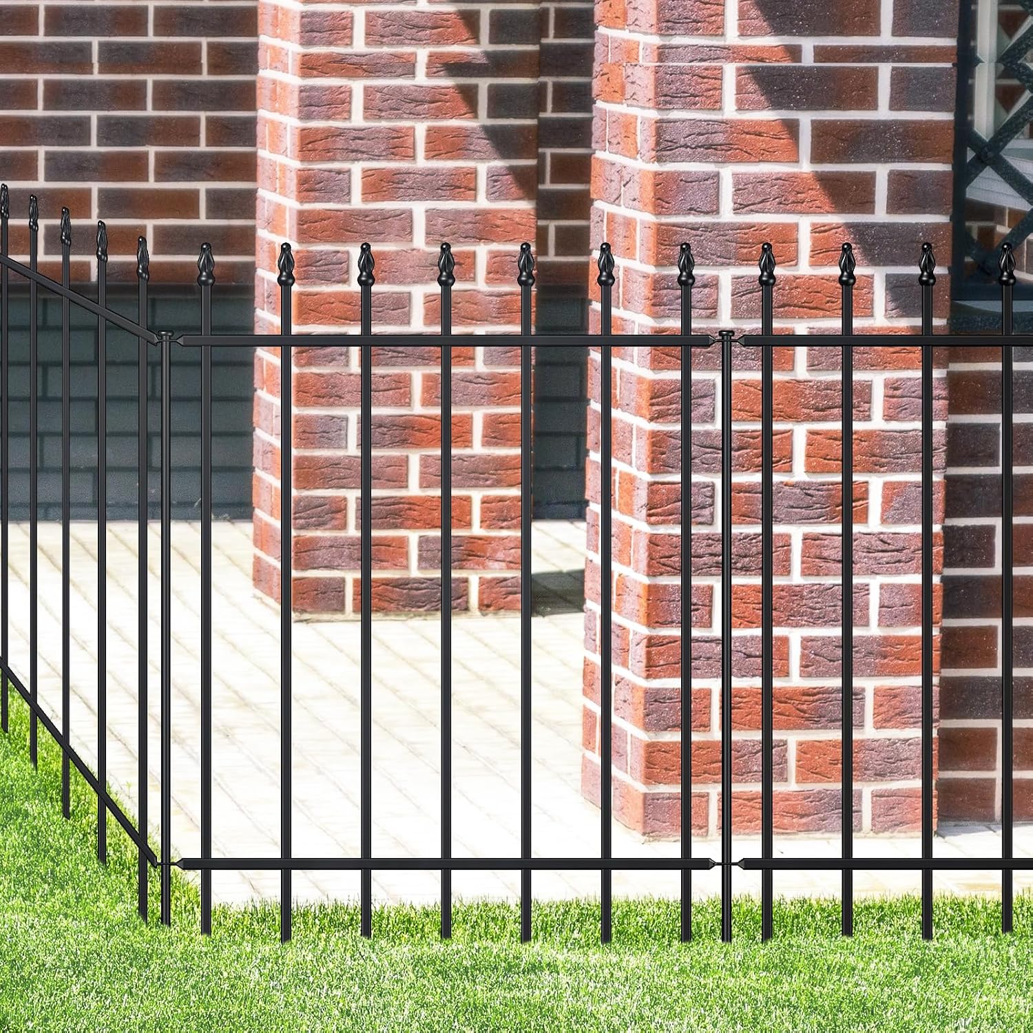 FOREHOGAR Metal Garden Fence 30 in H x 16 ft L, Border Fences Panels Animal Barrier for Dogs, No Dig Garden Fencing for Yard Patio Flower Bed Lawn Outdoor, 8 Panels + 9 Stakes Black