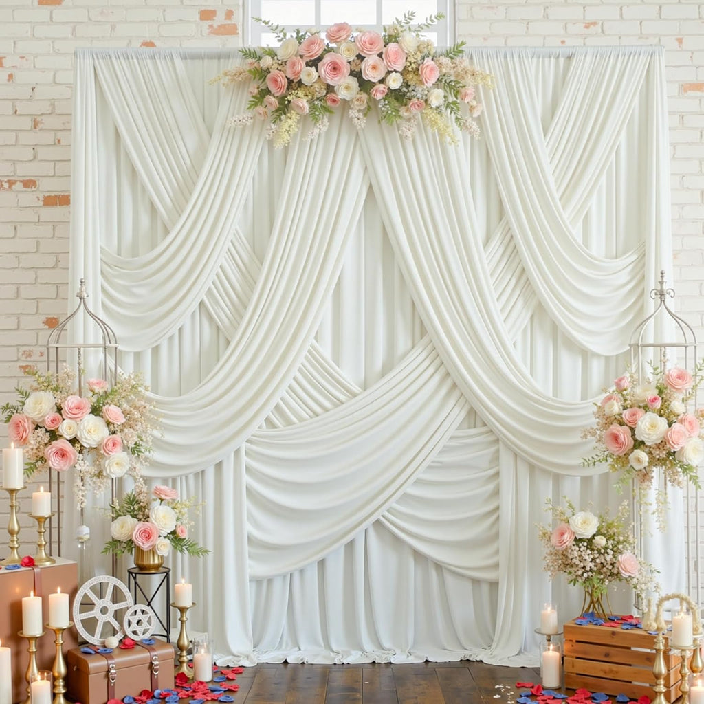12 Panels 5x12ft Ivory Backdrop Curtains for Parties, Wrinkle Free Polyester Ivory Photo Backdrop Drapes 12 ft Long Back Drop Cloth for Wedding Birthday Photography Background Party