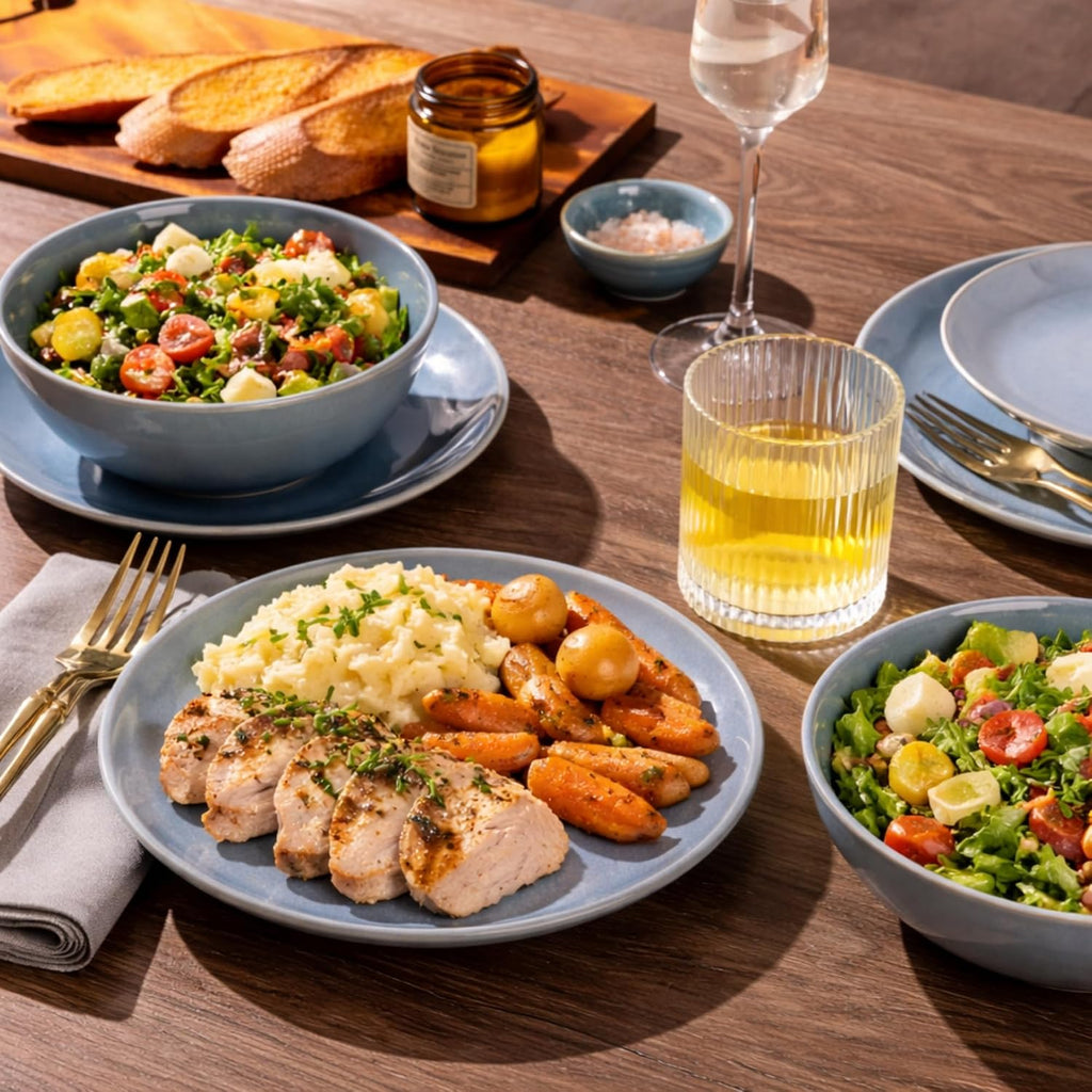 GBHOME Dinnerware Sets with Double Bowls for 6, 24 Pieces Stoneware Plates and Bowls Set, Scratch Resistant Ceramic Dishes Set, Dishwasher & Microwave Safe-Alaskan Blue