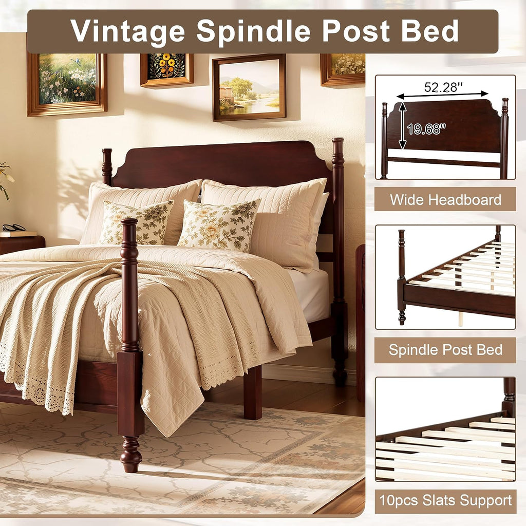 Merax Vintage Wood Spindle Post Bed with Headboard, Full Size Traditional Platform Bed Frame/No Box Spring Needed/Easy Assemble, Dark Walnut