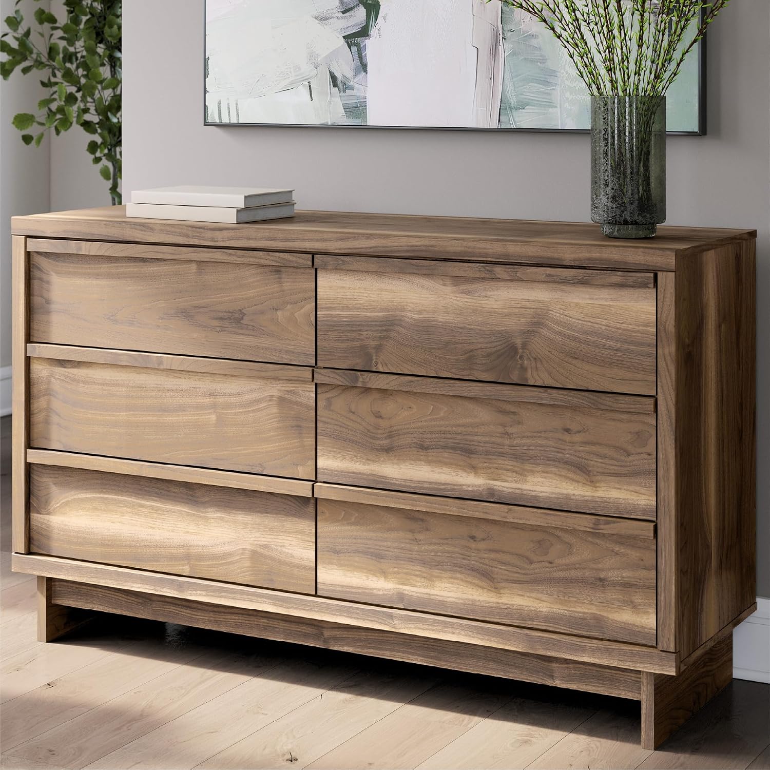 Signature Design by Ashley Darcalli Retro 6 Drawer Dresser with Easy Glide and Safety Stop, Brown