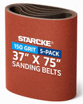 37 x 75 Inch Sanding Belts - 150 Grit Aluminum Oxide Belt Sanders for Woodworking and Metal, German Quality Heavy Duty Cloth Belt Sanding with Smooth Running Joint, Wide Sander Belts - 5 Pack