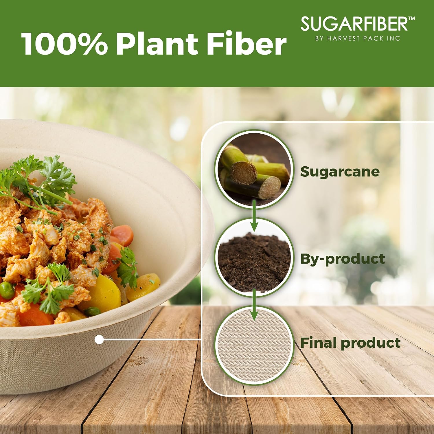 [500 COUNT]Harvest Pack PFAS FREE 48oz Round Compostable Bowls, Heavy-Duty Eco-Friendly Disposable Bagasse Large Soup Paper Bowls, sugarcane made for Meal Prep Takeout Dinnerware, Microwave Safe