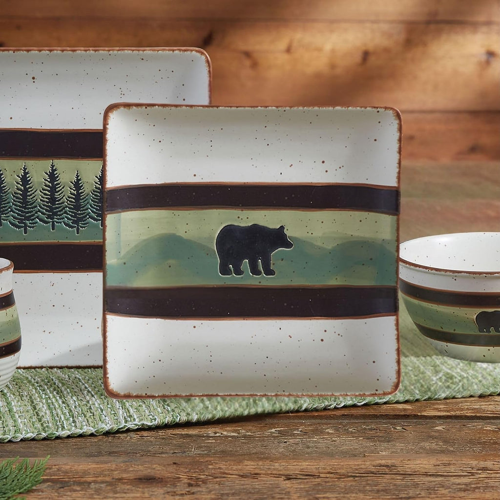 Park Designs Skyline Bear Salad Plate Set of 4 | 8.5' | Stoneware | Debossed Bear & Mountain Design | Lodge Dinnerware