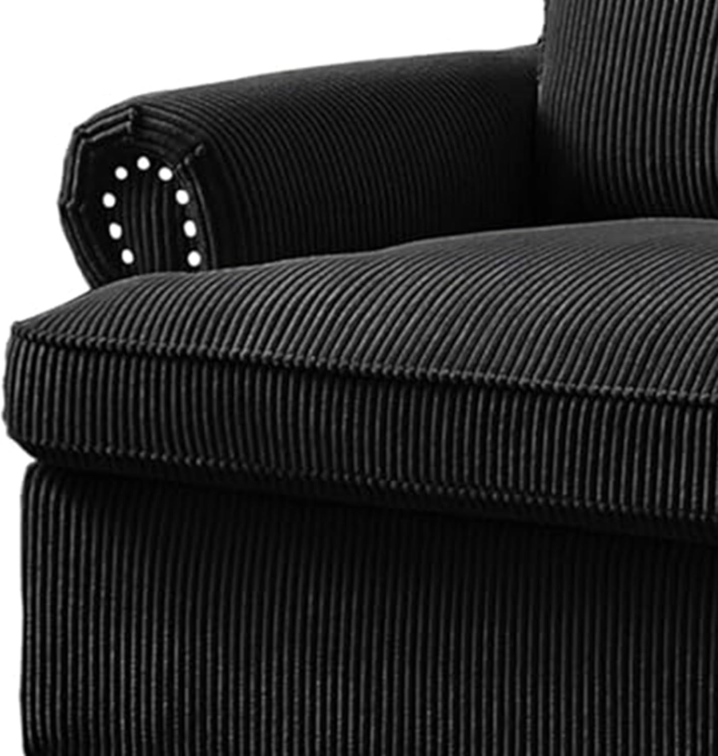 Reversible Sleeper Sofa Bed with Comfortable Memory Foam Mattress, Convertible Corduroy Full Size Pull Out Couch for Living Room, Space Saving Furniture, 76' Wide, Rounded Arms, Black
