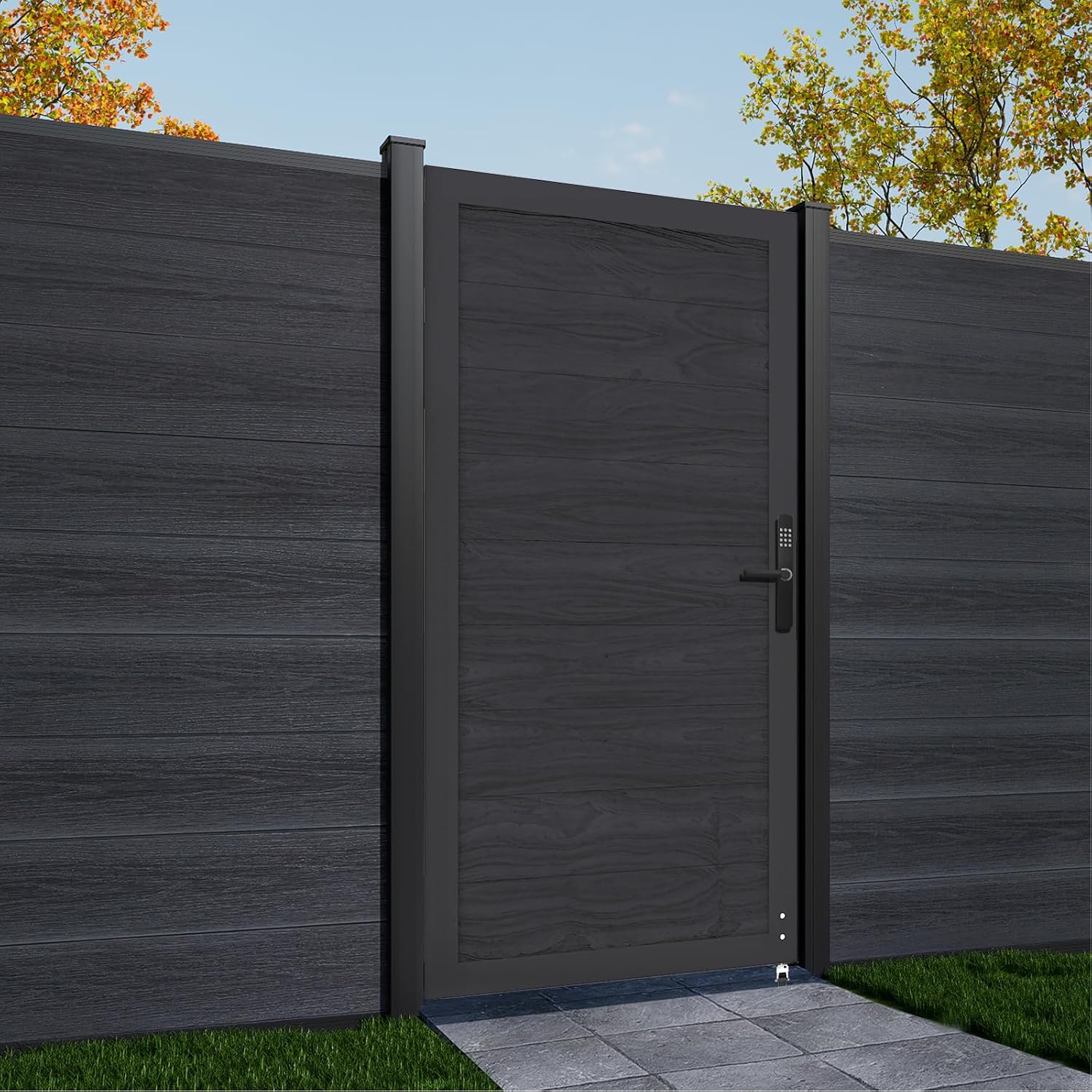 6ft (H) x 3ft (W) Privacy Fence Gate with Keypad Lock, Durable Composite Outdoor Gate with Metal Frame,Black