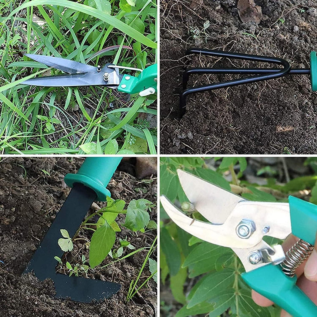 Garden Tools Set, 10 PCS Garden Planting Tools Kit, Outdoor Garden Planting Bonsai Tools with Green Carrying Case & Ergonomic Handle, for Weeding