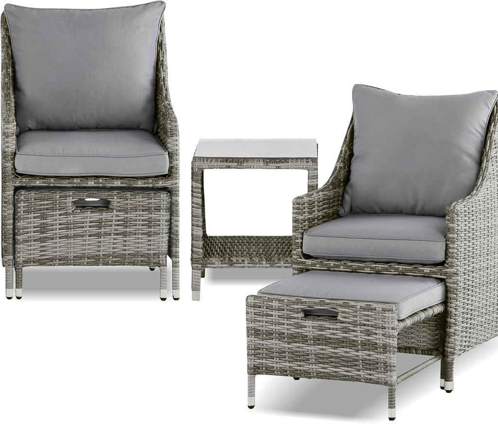 Elle Decor Vallauris Patio Outdoor Furniture Collection, Premium All Weather Wicker, 5 Piece Non-Reclining Set, Gray