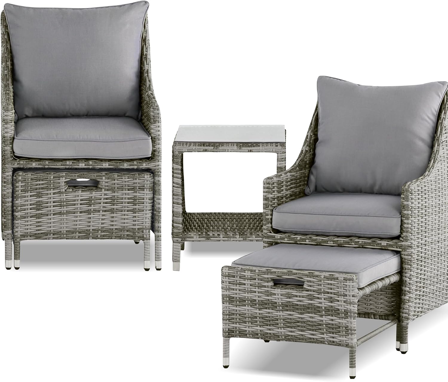 Elle Decor Vallauris Patio Outdoor Furniture Collection, Premium All Weather Wicker, 5 Piece Non-Reclining Set, Gray