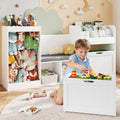 68.9' W Kids Reading Nook, Toy Storage Box with Removable Building Baseplate Play Lid for Lego, Wooden Bookshelf with Stuffed Animal Storage, Bench and Removable Cushions for Playroom(White)